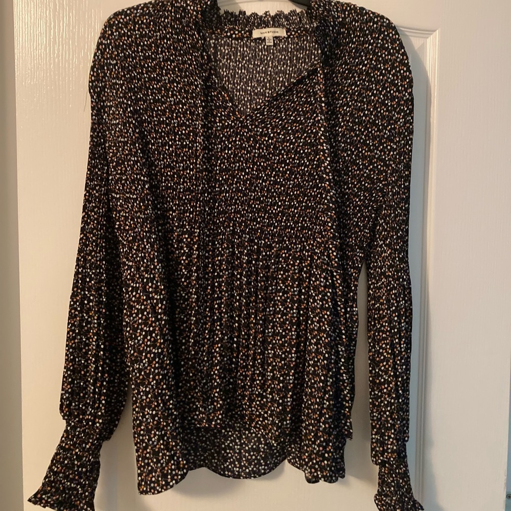 Max Studio Long Sleeve Blouse Ruffle Trim
